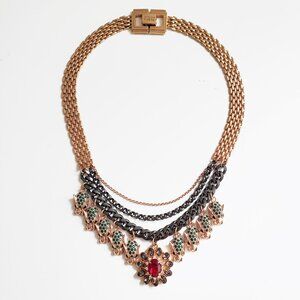 Mawi of London Panther Gold Rose Gold Emerald Ruby Panther Link Necklace NWOT